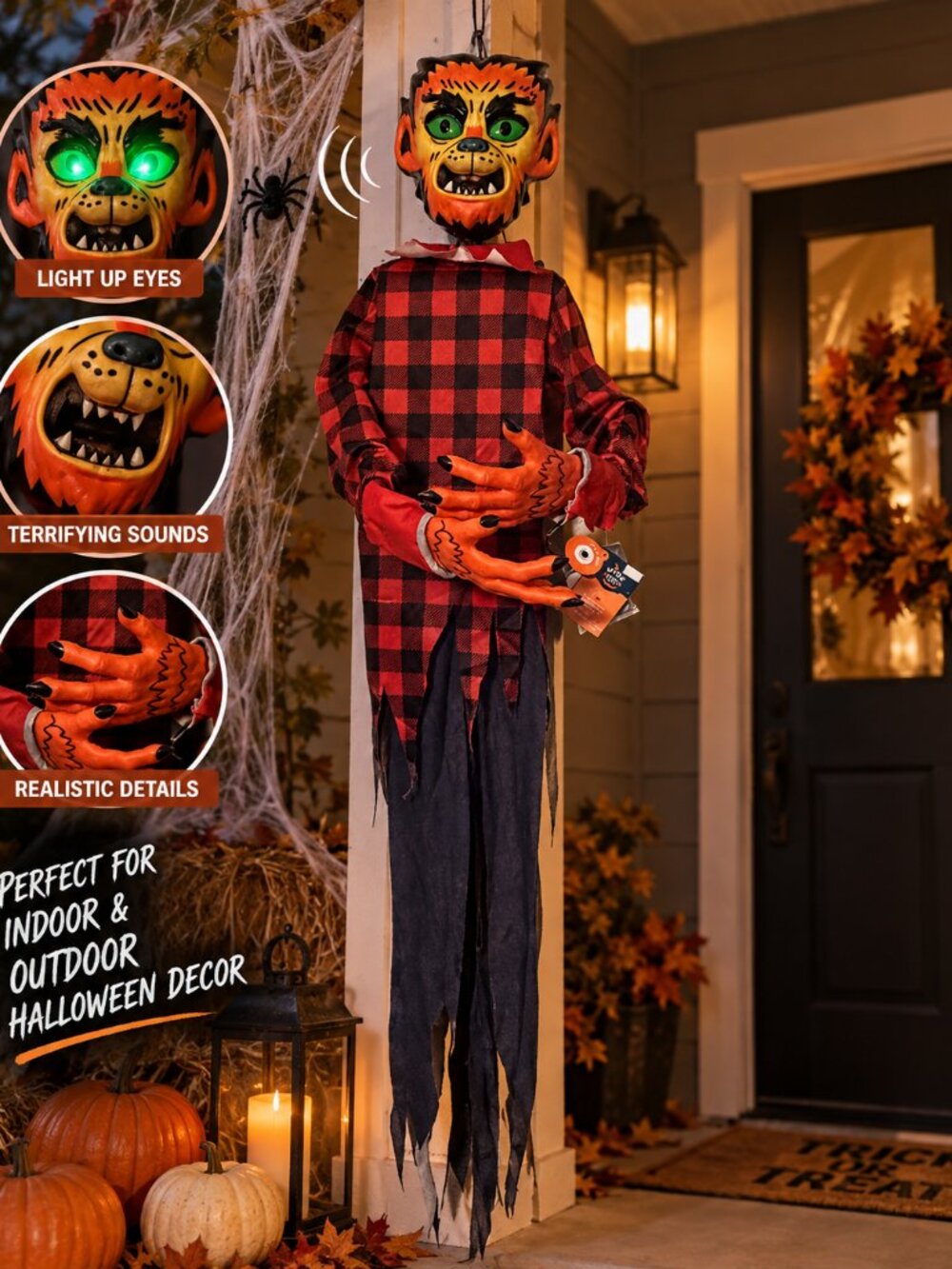 Hyde EEK 60" Werewolf Ghoul Halloween Hanging Prop Light Sound Animated Decor